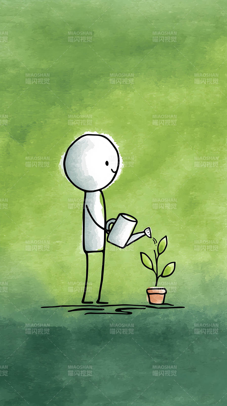 澆水培育小樹-圖片