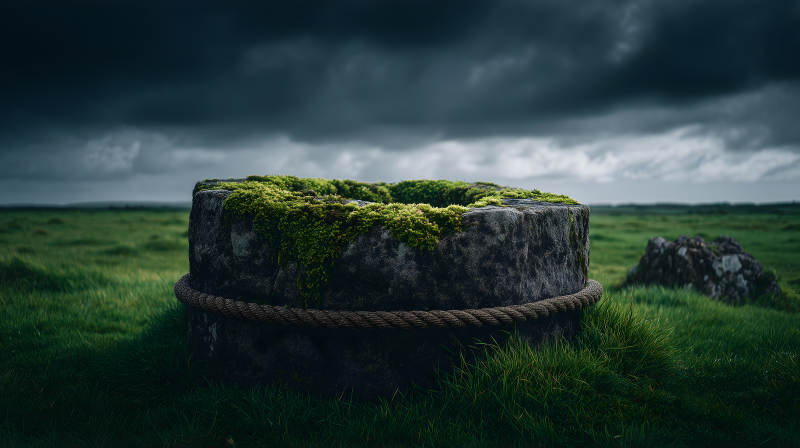 石頭環(huán)繞綠草地蒼穹-圖片