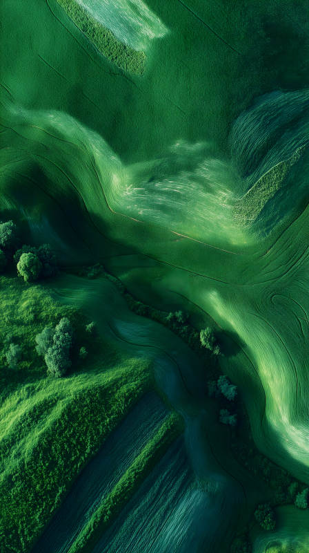 翠綠田野蜿蜒起伏景象-圖片