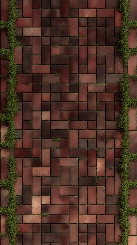 紅磚鋪面植物點綴-圖片