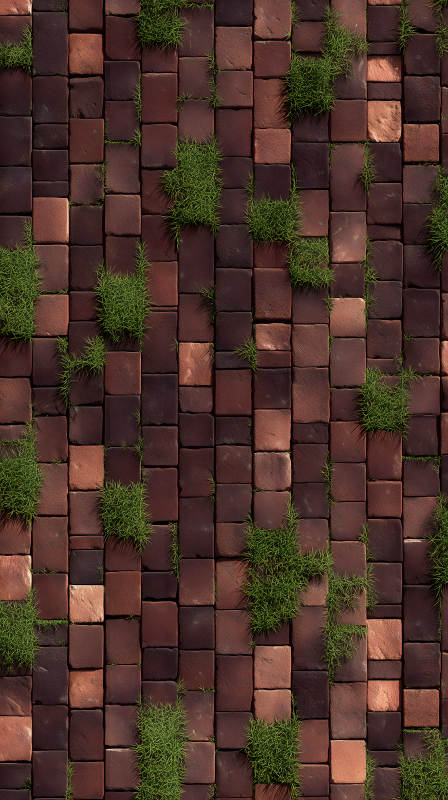 磚塊與綠植的紋理-圖片
