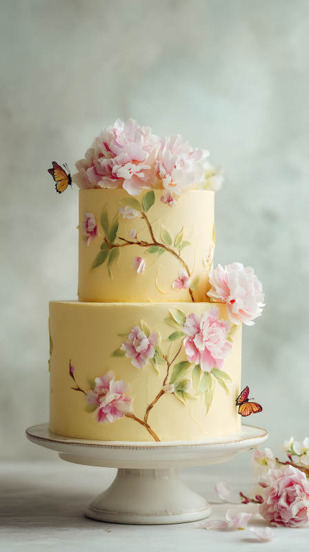 粉色花朵奶油蛋糕-圖片