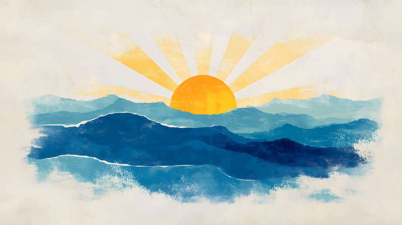 日出山川水墨風格-圖片