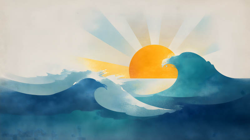 陽光海浪的抽象畫-圖片