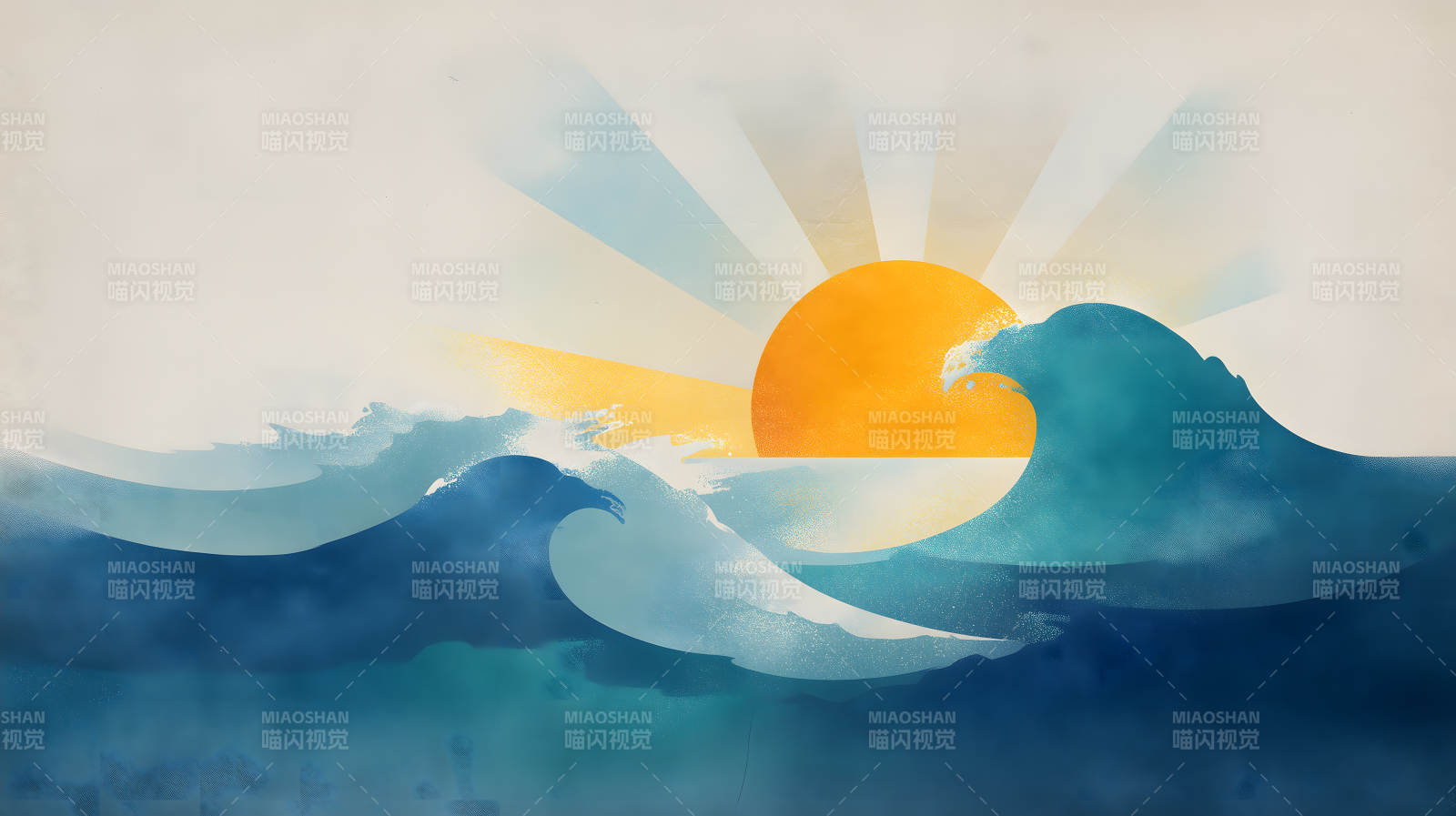 陽光海浪的抽象畫-圖片