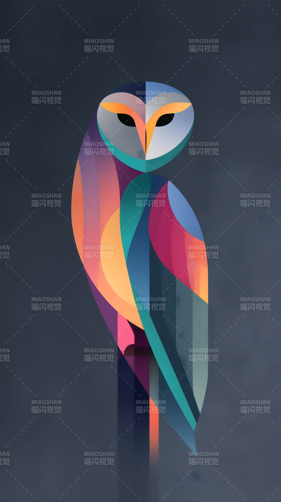 幾何貓頭鷹彩色簡約-圖片