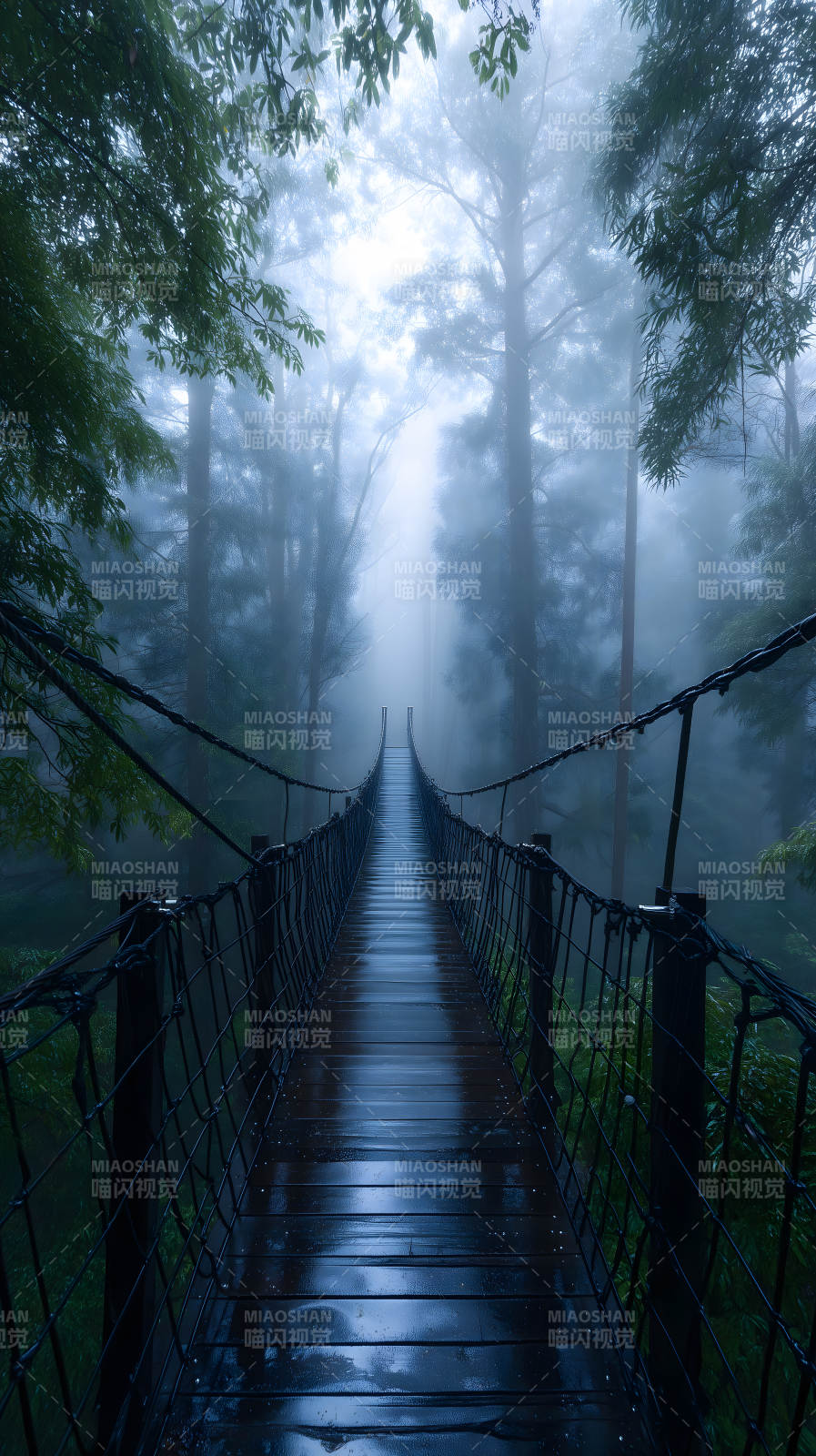 雾中吊桥引人入胜-图片