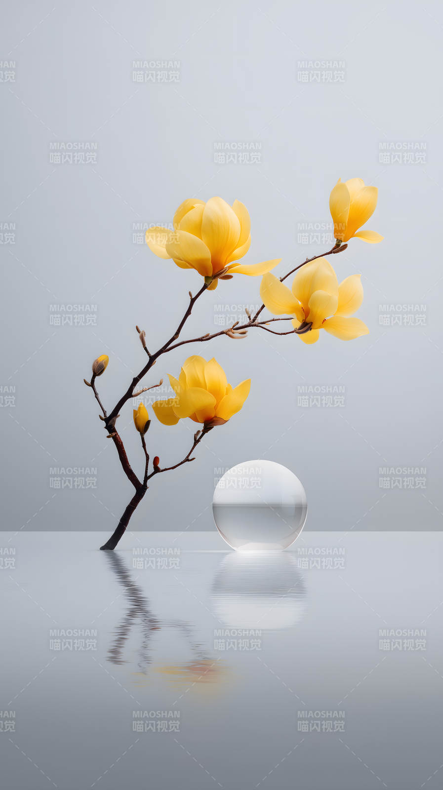 黃色花朵與玻璃球-圖片