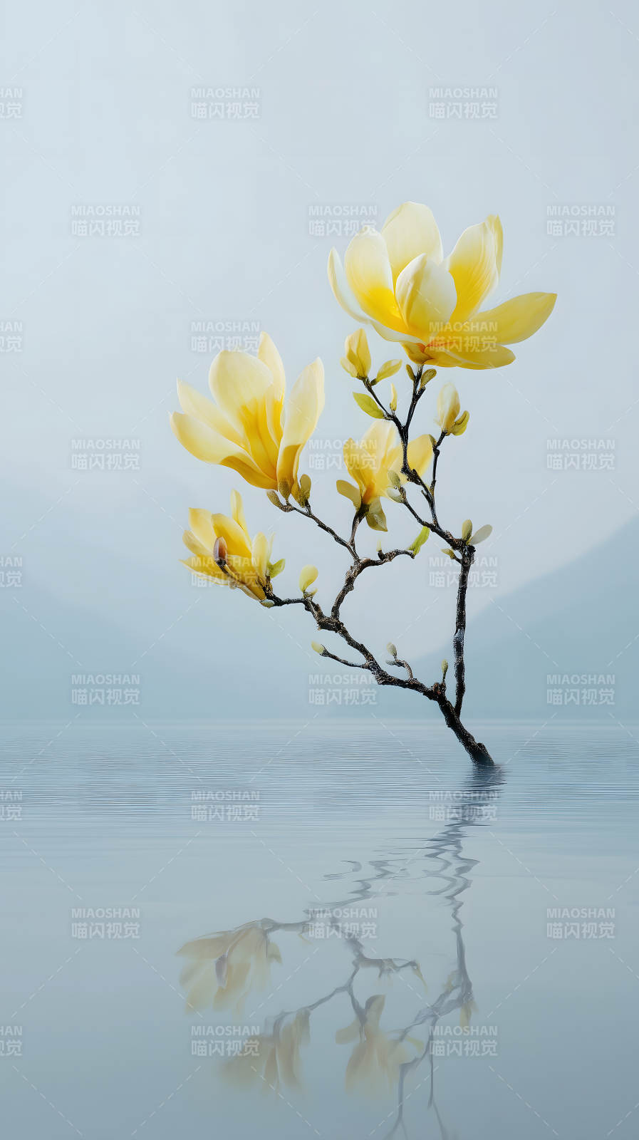 花枝倒影水中綻放-圖片