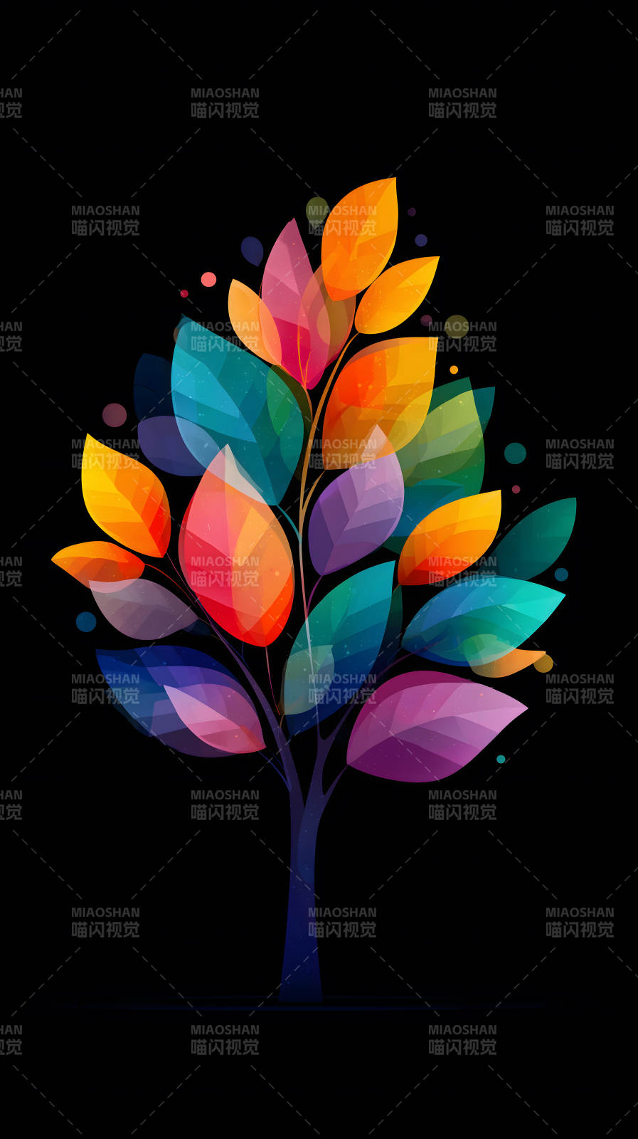 彩色树叶黑背景-图片