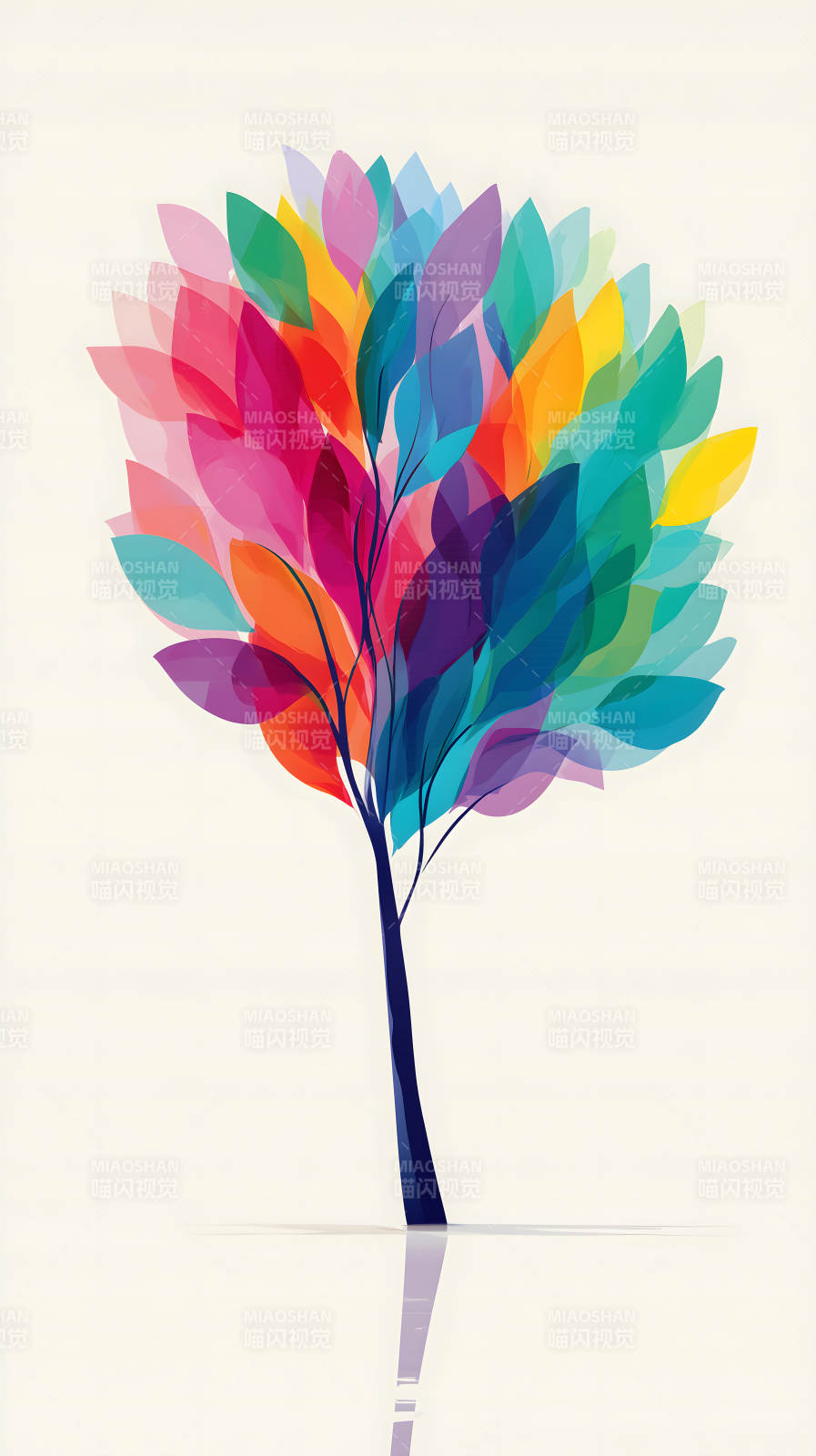 彩色叶子树简约图画-图片