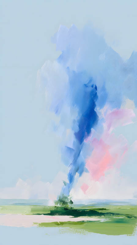 藍(lán)天白云綠地抽象畫-圖片