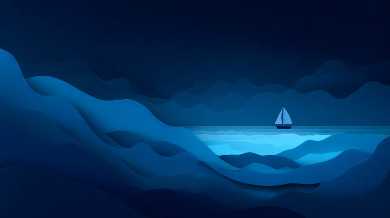 夜色航行孤帆远航-图片