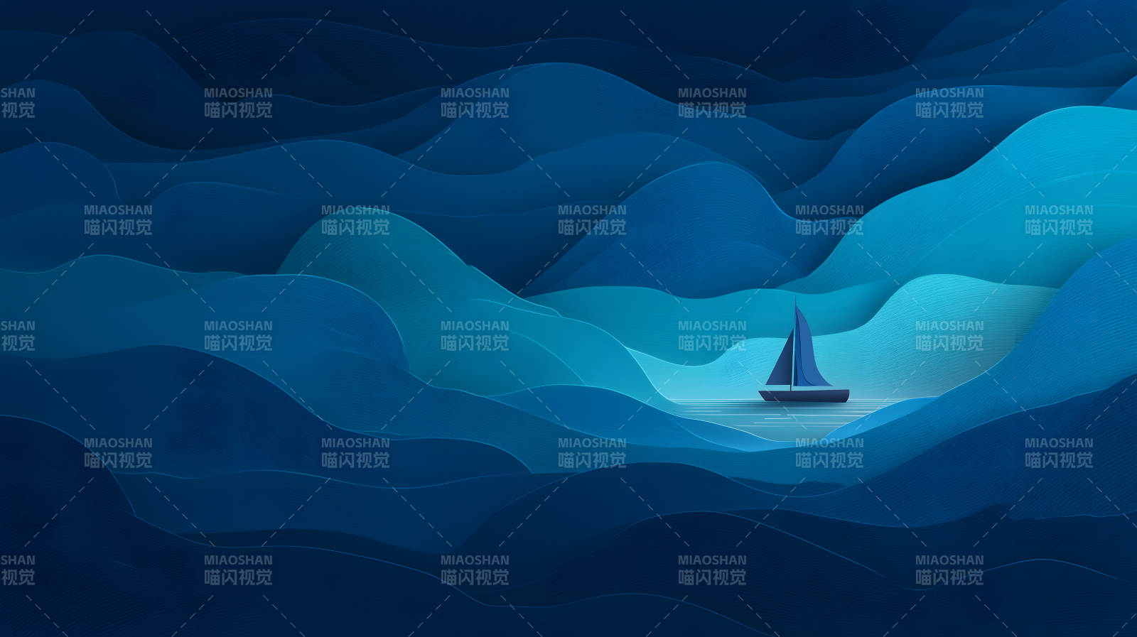 蓝色海洋上的小船-图片