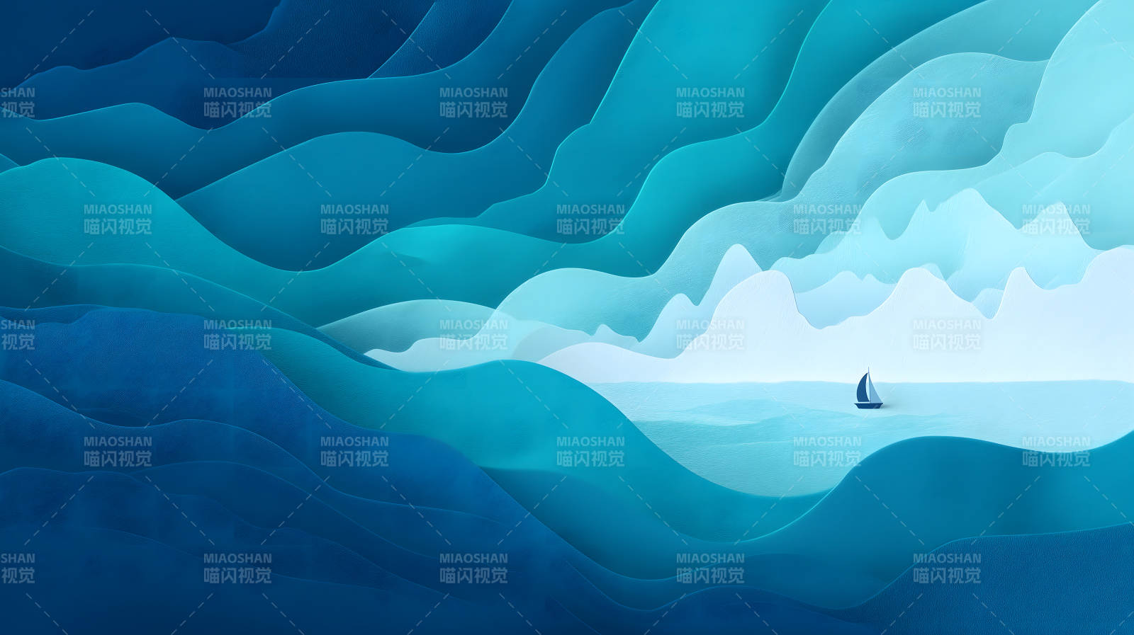 蓝色海洋与帆船-图片