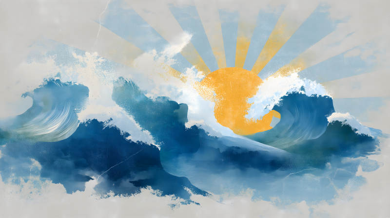 陽光海浪壯闊景象-圖片