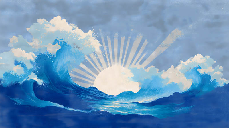 海浪與旭日東升-圖片