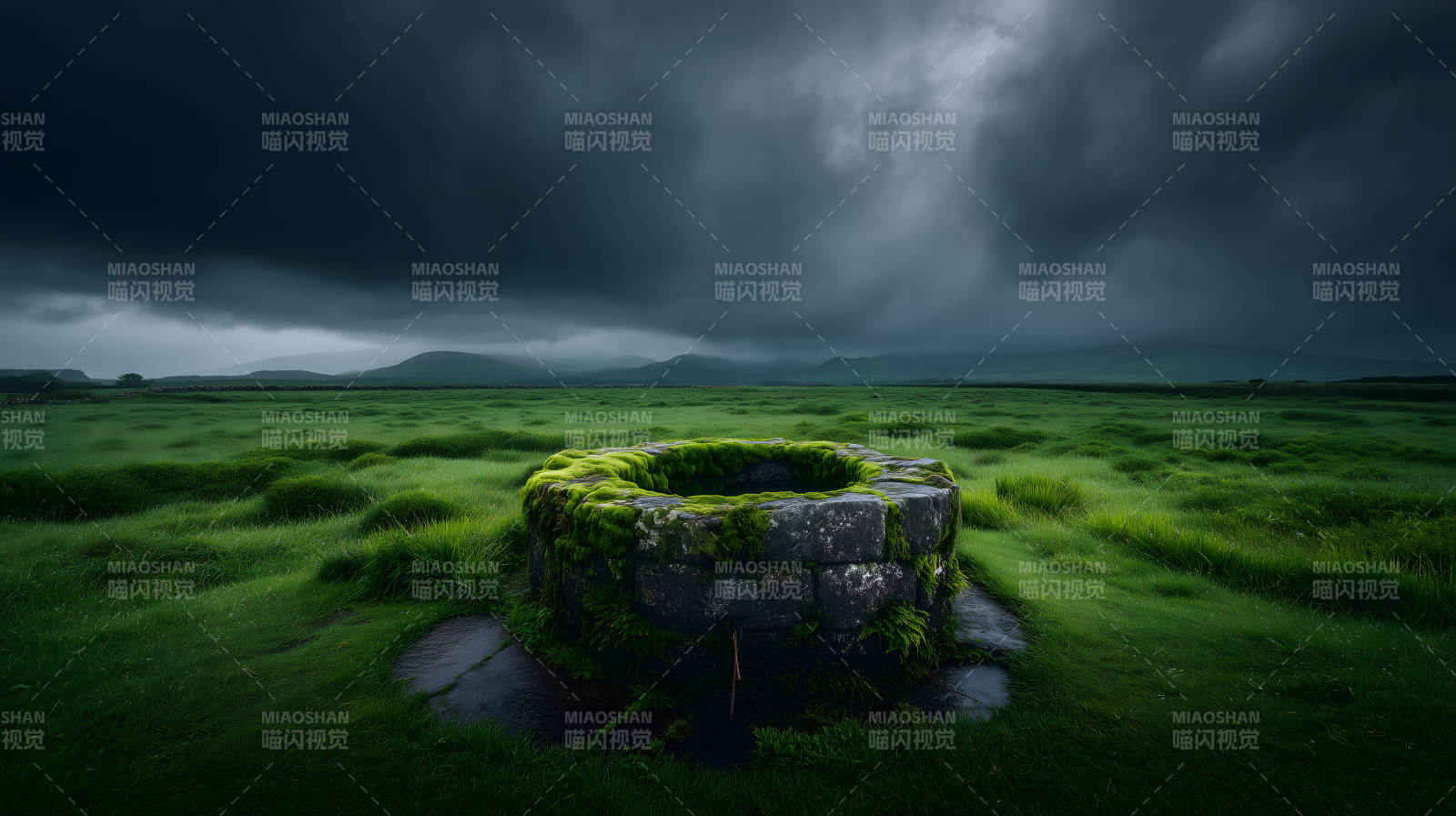 古井草地暴风雨云-图片