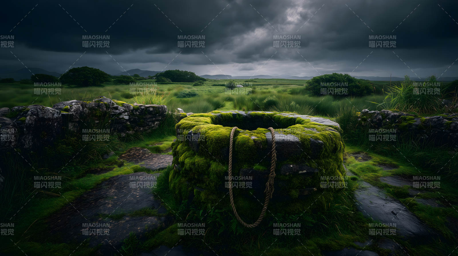 古井苔藓阴云笼罩-图片