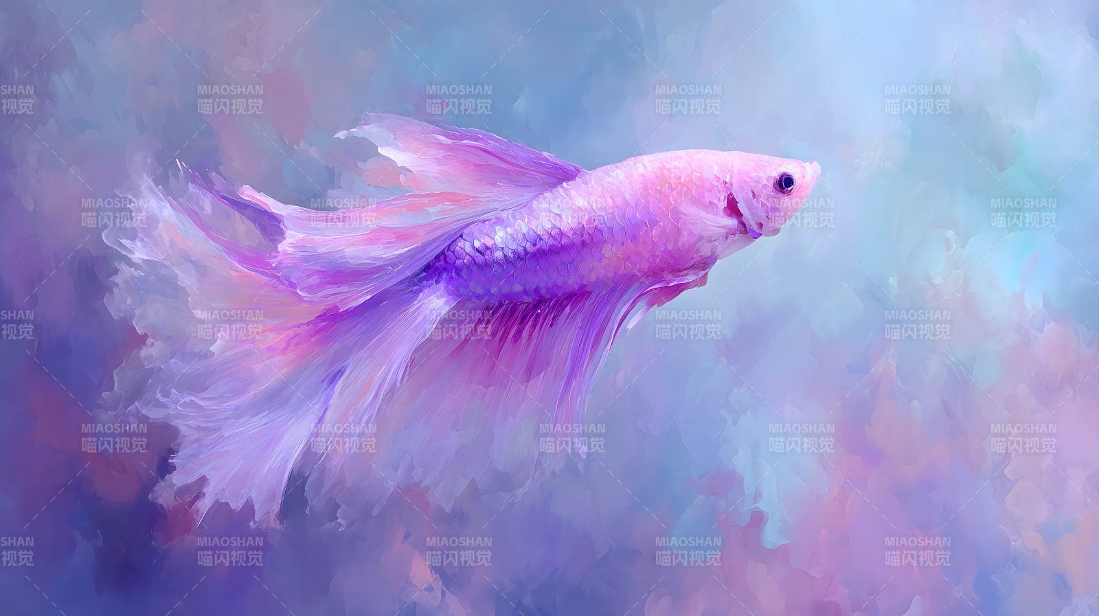 梦幻粉色斗鱼水中游弋-图片