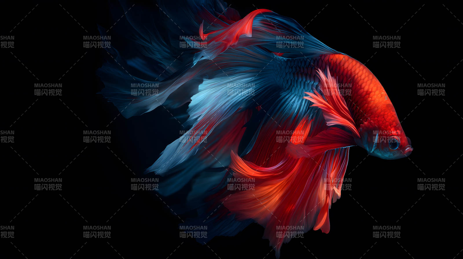 红蓝锦鲤黑背景-图片