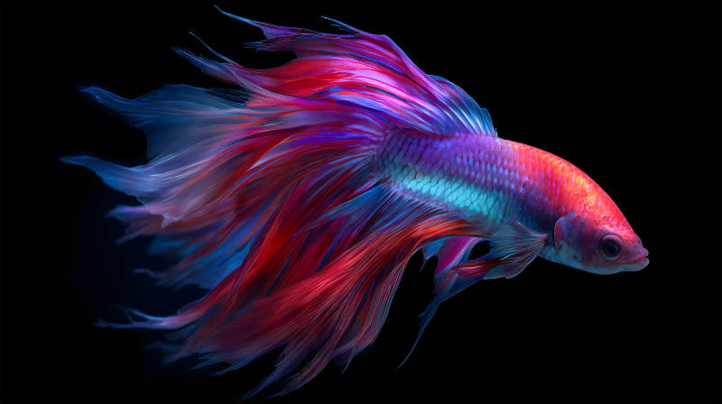 绚丽缤纷的斗鱼在黑暗中舞动-图片