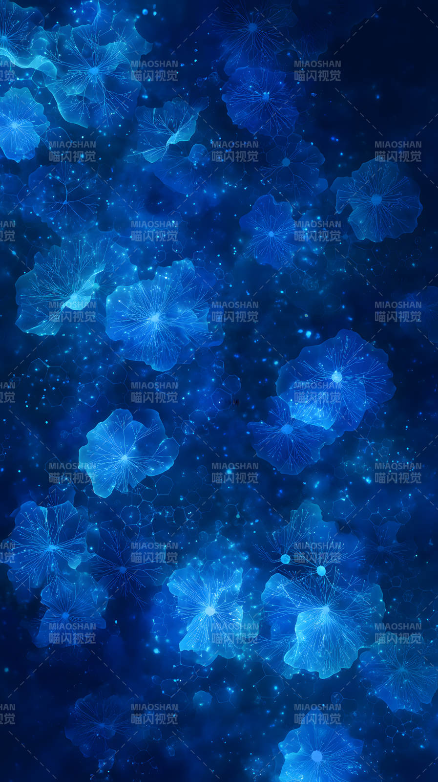 蓝色星云中晶莹花朵-图片