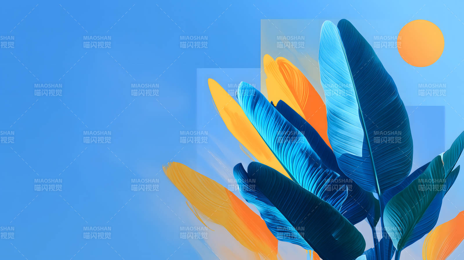 蓝叶黄日绚丽风光-图片