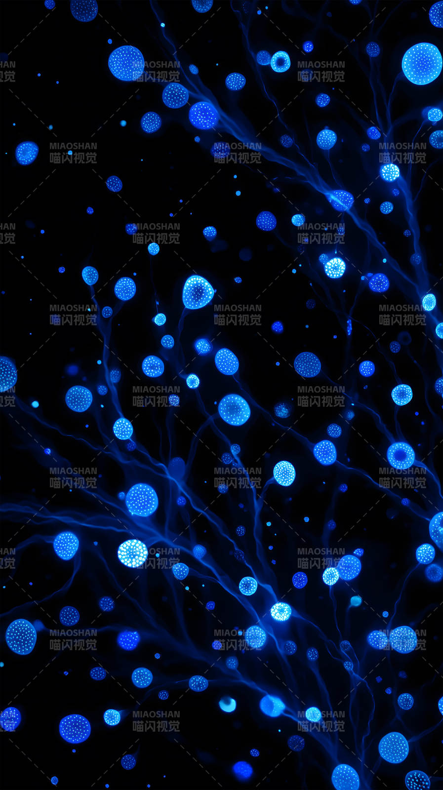 蓝色光球绽放黑夜-图片