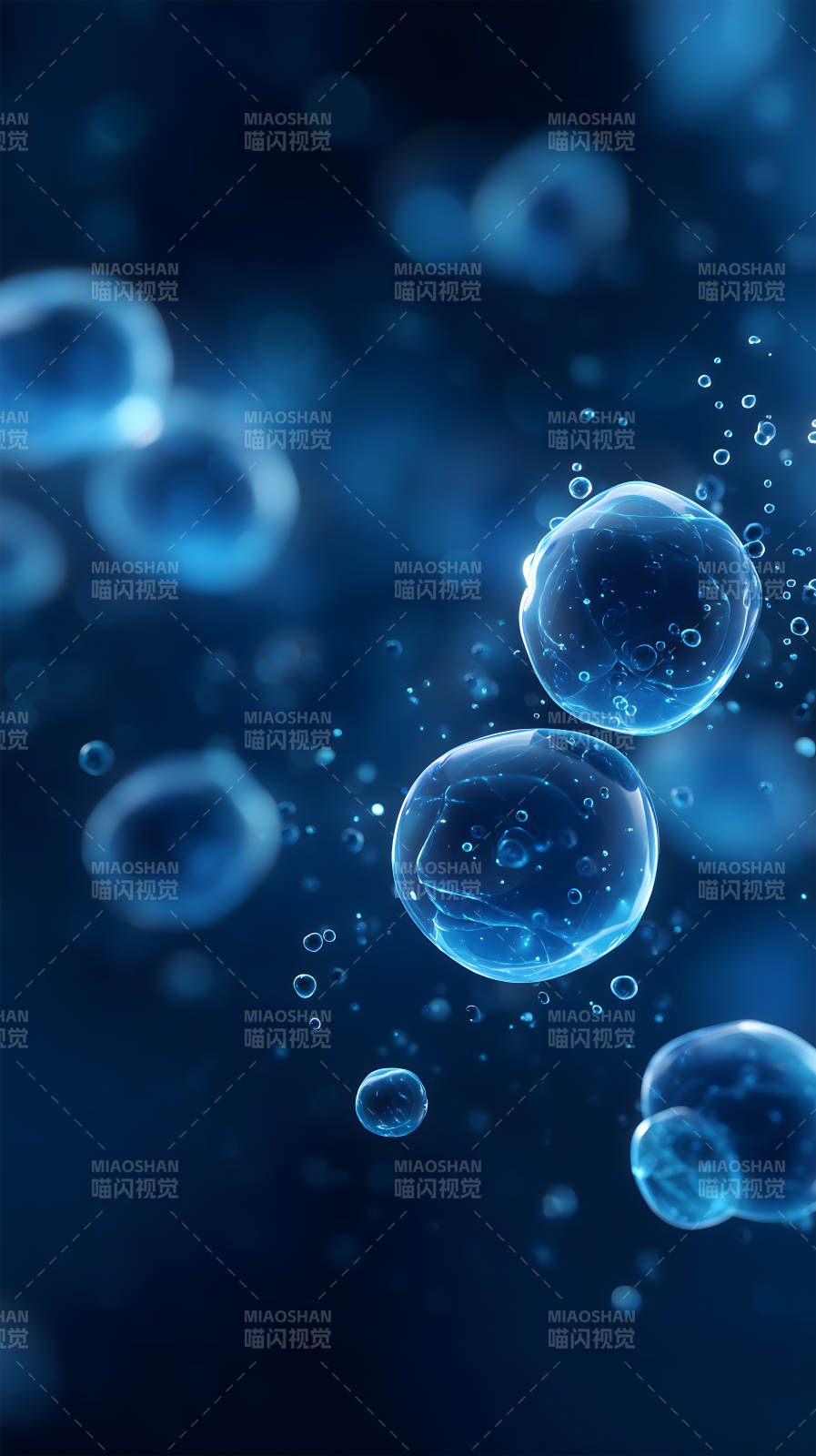 蓝色水泡悬浮质感-图片