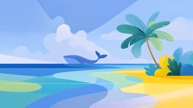 海邊風(fēng)景鯨魚椰樹-圖片