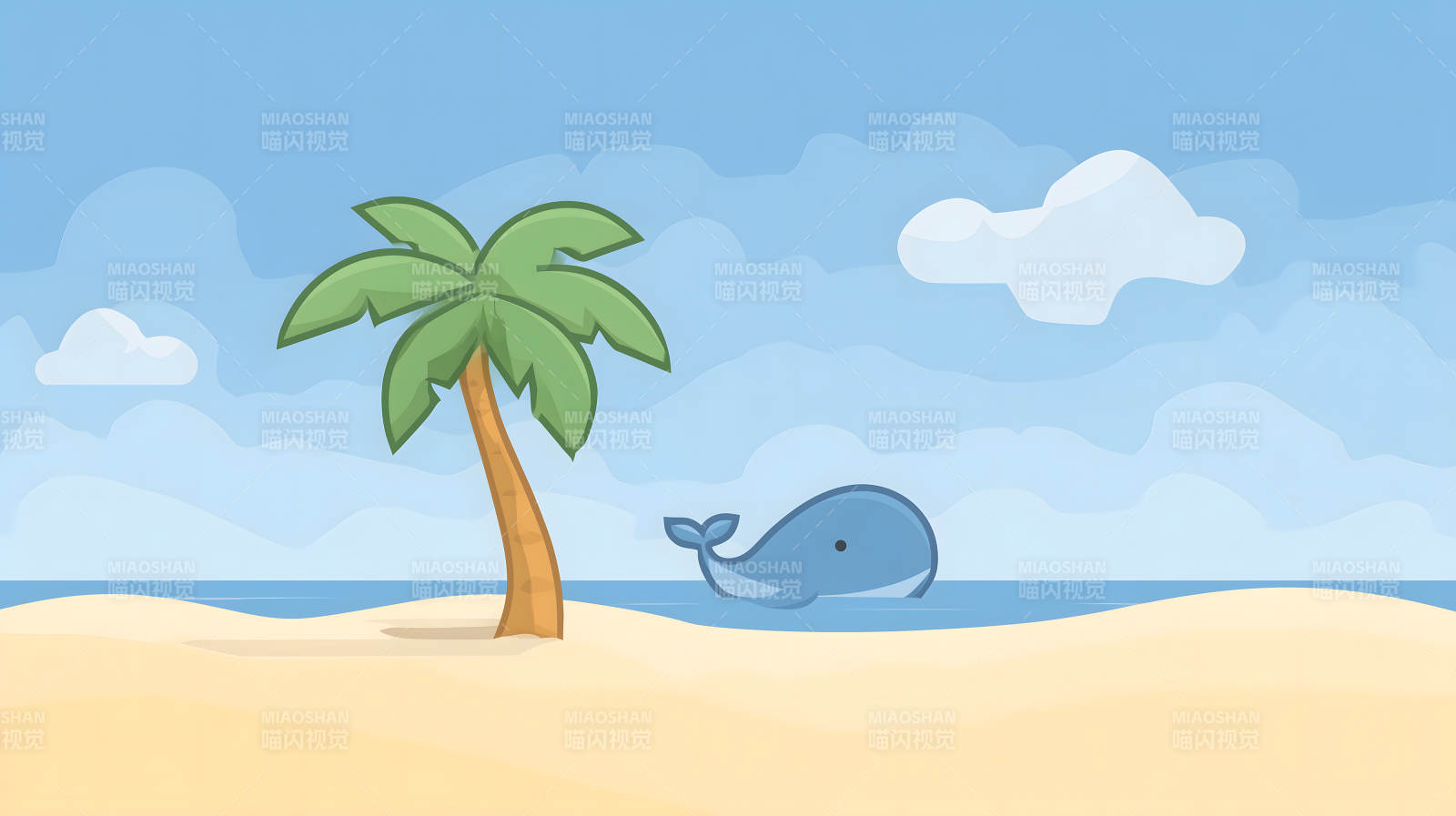 海滩鲸鱼椰树-图片