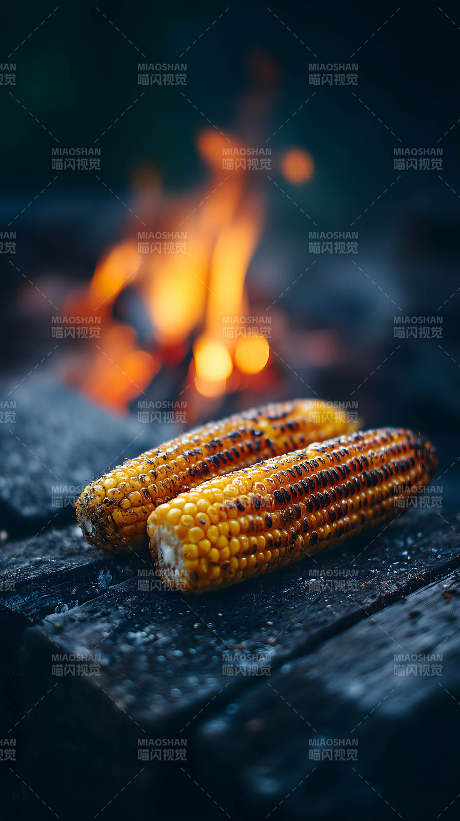 烤玉米篝火夜-图片