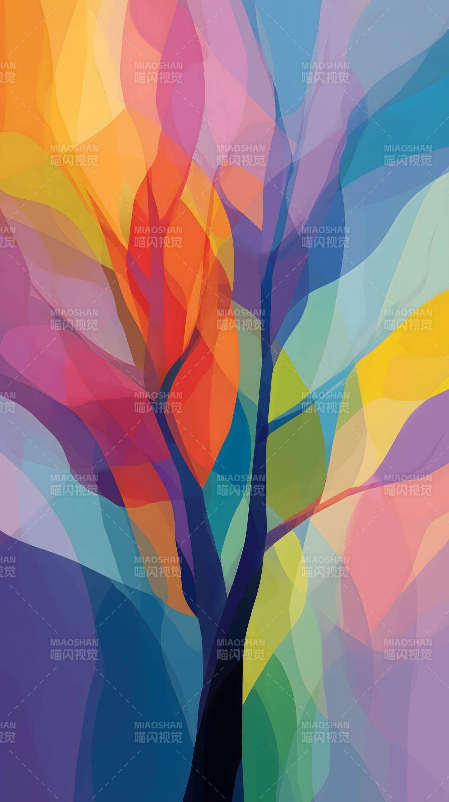 彩色樹木抽象畫-圖片
