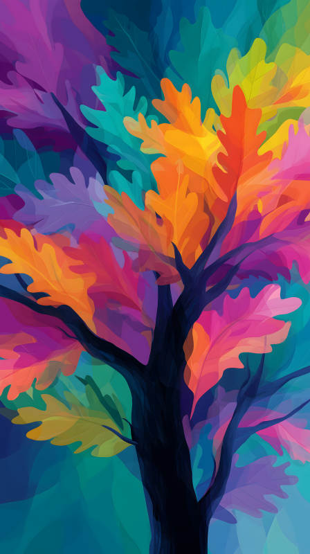 彩虹树叶绽放色彩-图片