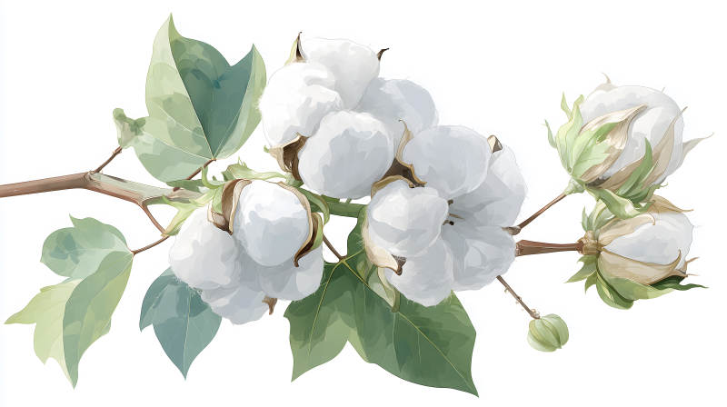 水彩棉花枝干图-图片