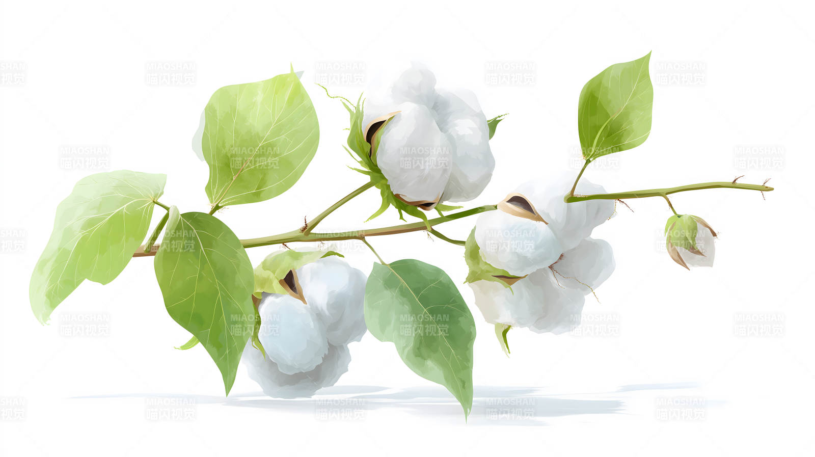 棉花枝叶特写高清图-图片