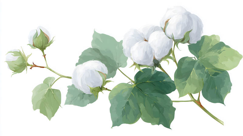 棉花枝干水彩画-图片