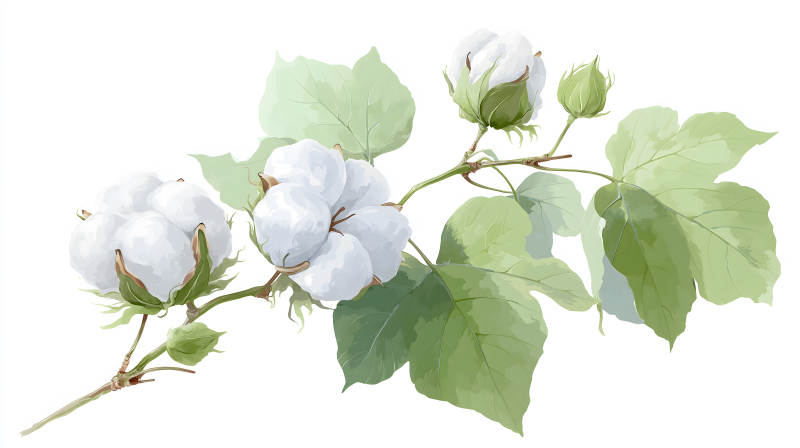 棉花枝干水彩画-图片