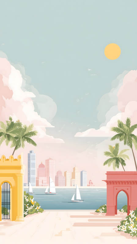 海邊城市風(fēng)光愜意景色-圖片