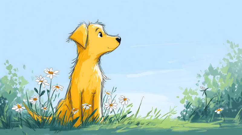 金毛狗在草地中玩耍-圖片