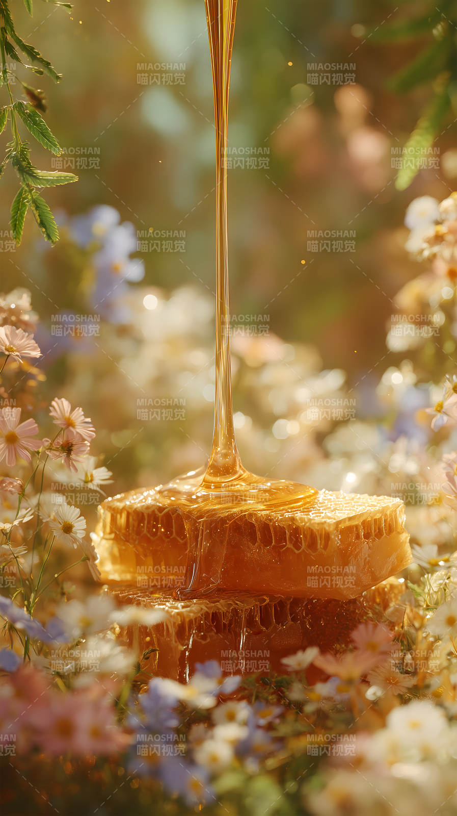 蜂蜜流淌蜂巢花叢中-圖片