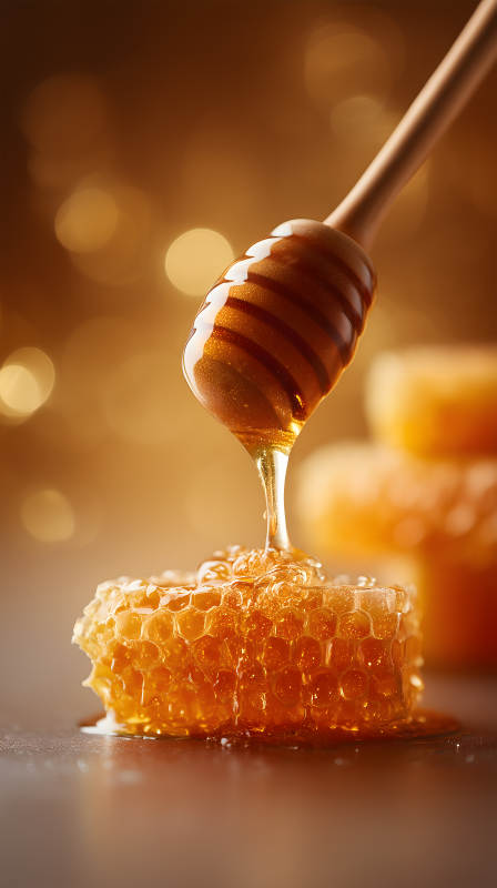 蜂蜜滴落蜂巢之上美味诱人-图片