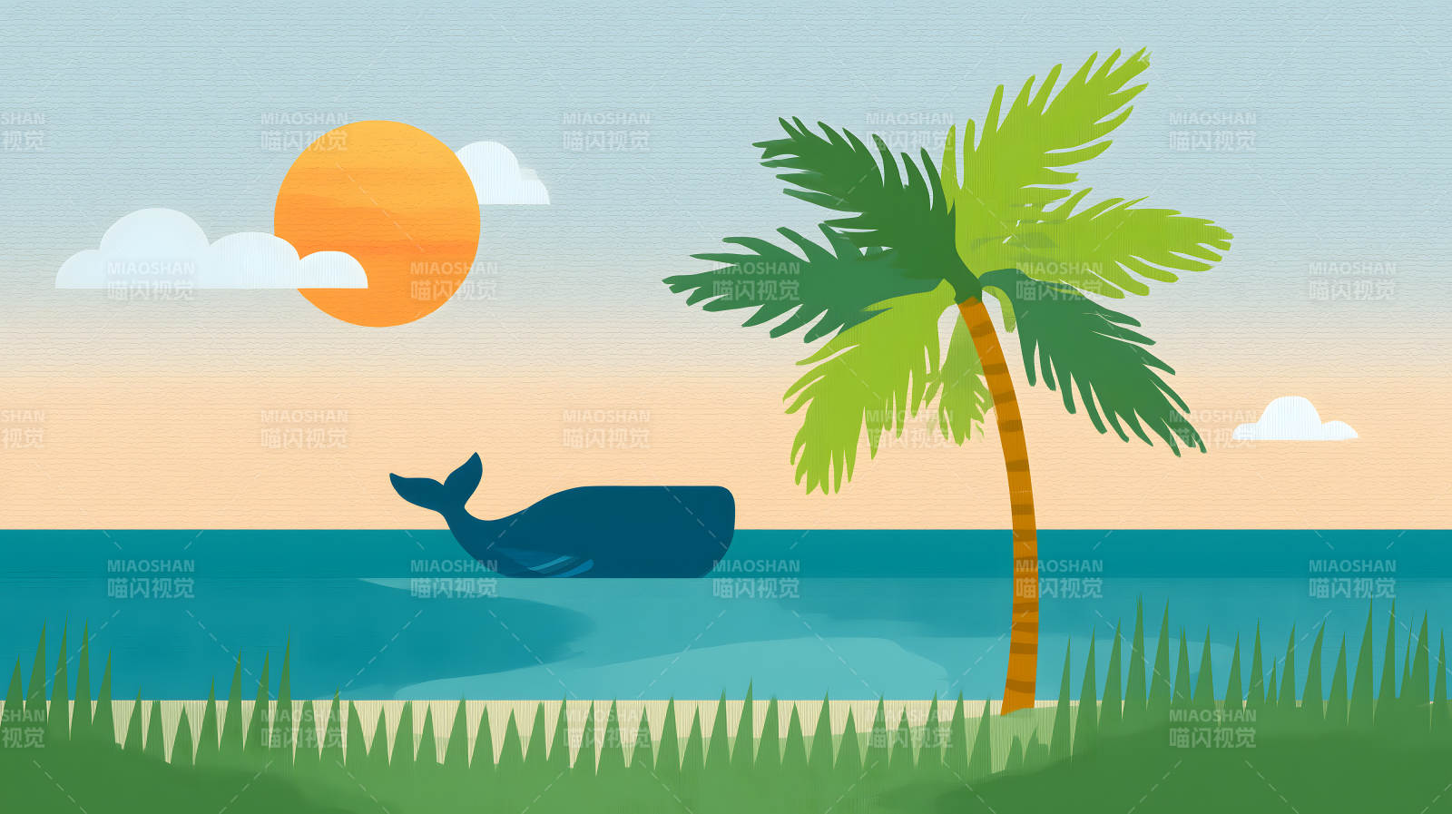 海边风景鲸鱼椰树-图片