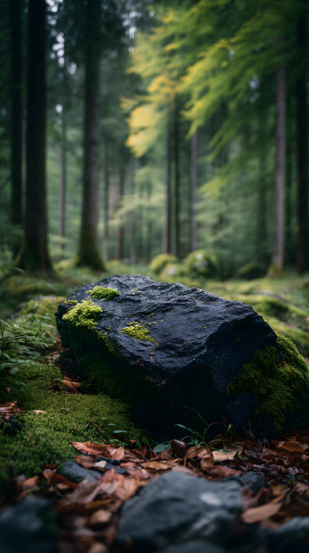 森林巨石苔藓葱茏-图片