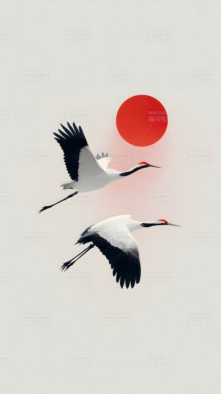 鶴飛旭日圖-圖片