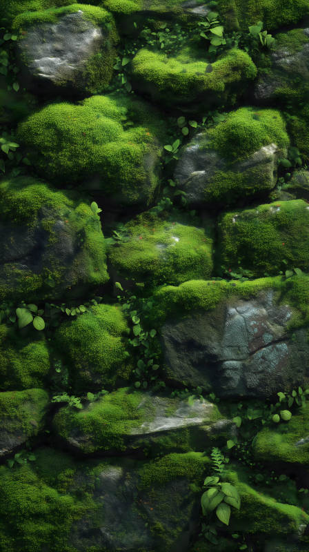 苔蘚覆蓋的石墻-圖片