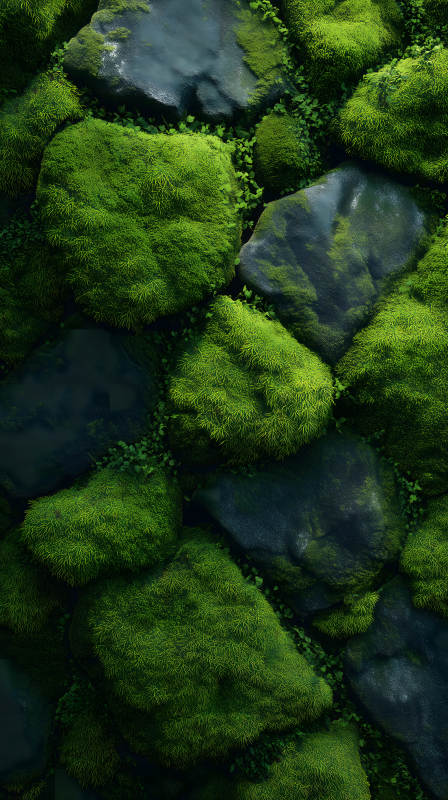 苔蘚巖石綠意盎然-圖片