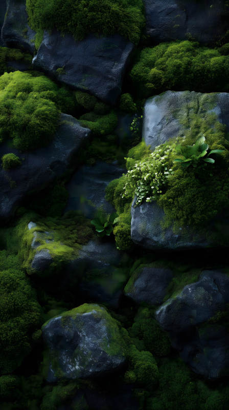 巖石苔蘚生機盎然-圖片