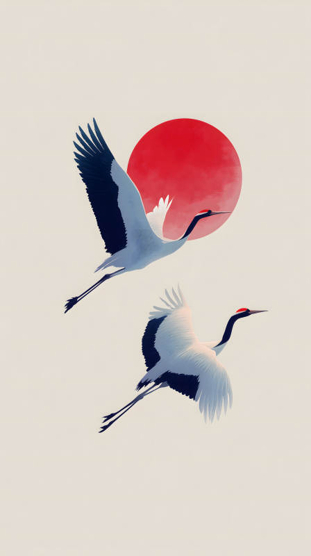 鹤舞红日东升-图片